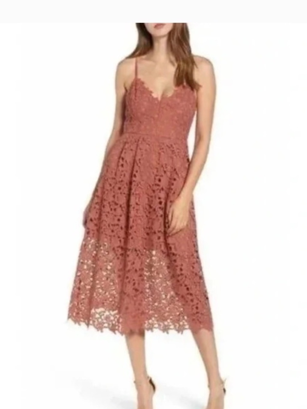 ASTR The Label Lace A Line Midi Dress Coral Cedar Size XS